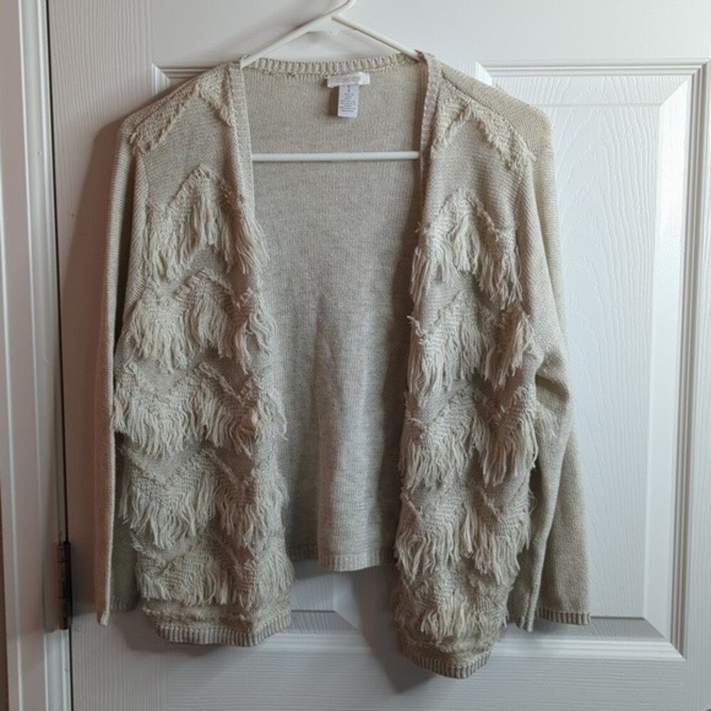 Chico's open front sweater with fringe, size 1 M